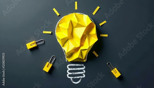 Paper Lightbulb with Yellow Padlocks, Idea Concept