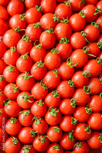 ripe juicy red tomatoes with leaves