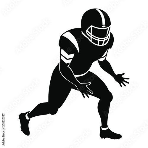 American Football Player Running Silhouette Isolated on white background