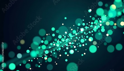 Teal Bokeh Abstract Background, Light Trail, Teal & Yellow Spheres