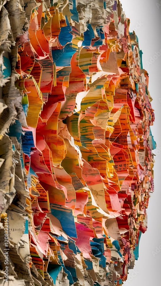 Close up view of texture made of ripped colorful paper pieces Close up view of texture made of ripped colorful paper pieces