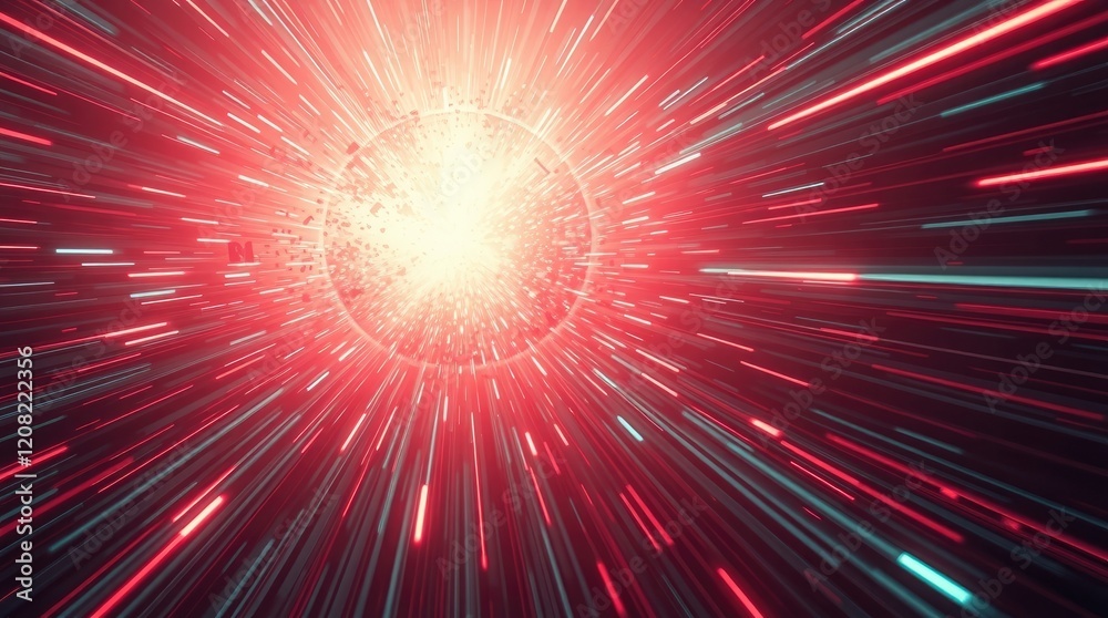Fototapeta premium Radiant Light Burst: A Dynamic Red and Teal Abstract