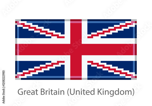 Vector illustration of the Great Britain (United Kingdom) flag in pixel art or mosaic style on white background. Collection of flags of the countries of the world.