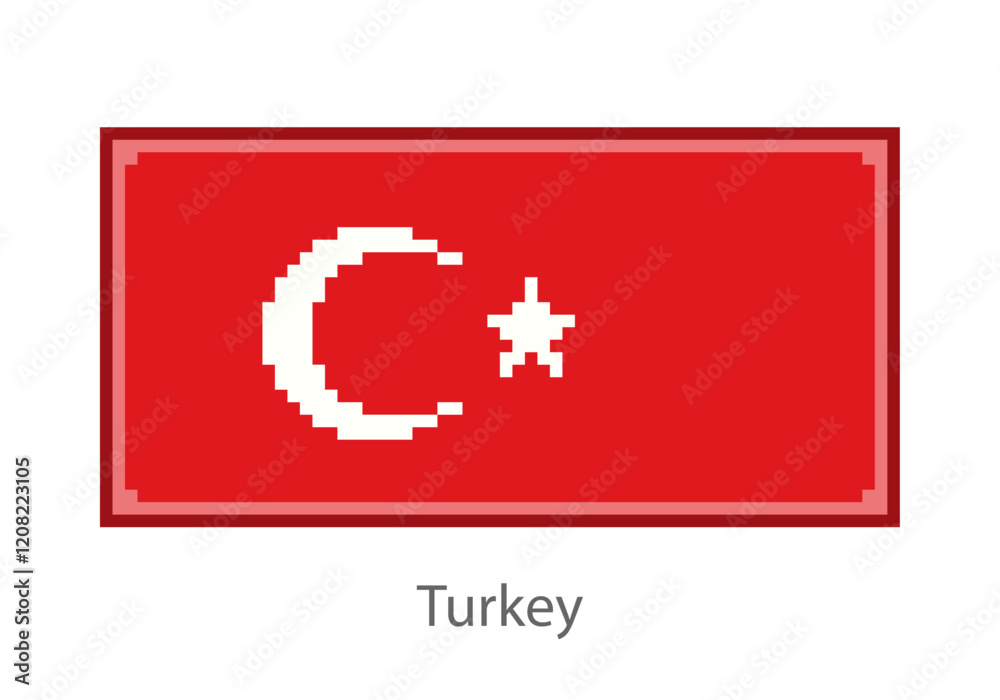 Vector illustration of the Turkey flag in pixel art or mosaic style on white background. Collection of flags of the countries of the world. Vector illustration of the Turkey flag in pixel art or mosaic style on white background. Collection of flags of the countries of the world.