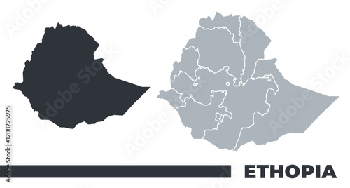 Ethopia flat and border outline vector maps