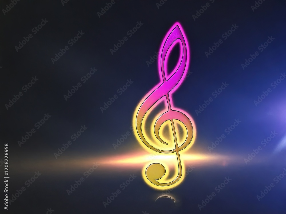 Obraz premium Treble clef shining on dark background with lens flare effect