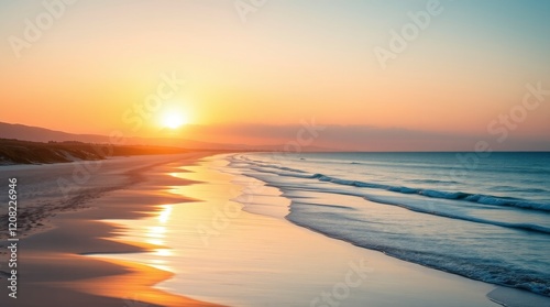 Serene Sunset Beach: Golden Hues and Gentle Waves