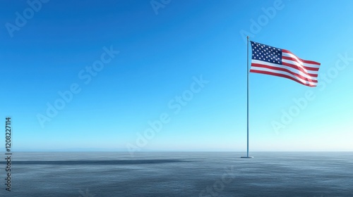 Patriotic American Flag Under a Vast Blue Sky