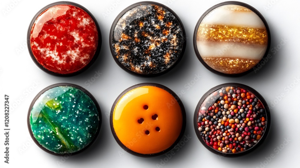 Vibrant planet-like chocolates arranged symmetrically showcase dazzling colors and textures. AI Generated Vibrant planet-like chocolates arranged symmetrically showcase dazzling colors and textures. AI Generated
