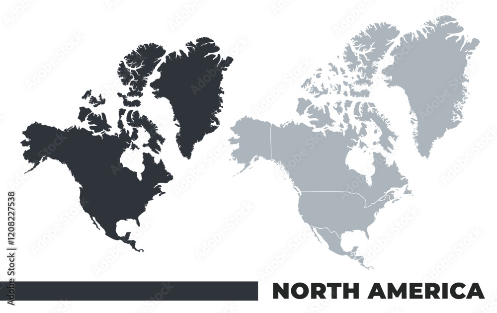 Naklejka premium North America flat and border outline vector maps