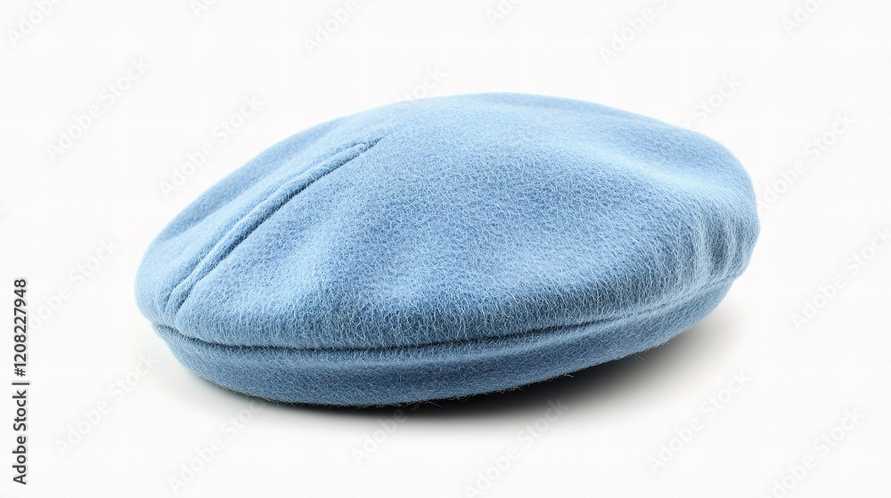 Stylish Blue French Beret in Side View on Light Background Stylish Blue French Beret in Side View on Light Background