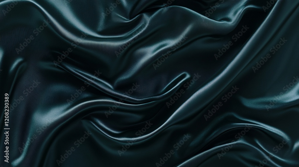 Obraz premium Luxurious dark teal silk fabric with smooth, flowing textures and subtle sheen.