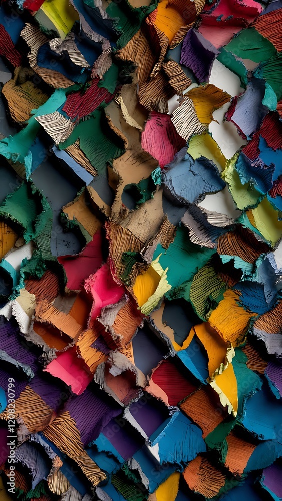 Fototapeta premium Close up view of texture made of ripped colorful paper pieces