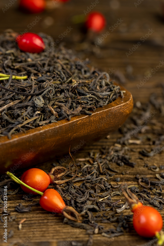 ingredients for making delicious tea with the addition of rose fruits ingredients for making delicious tea with the addition of rose fruits