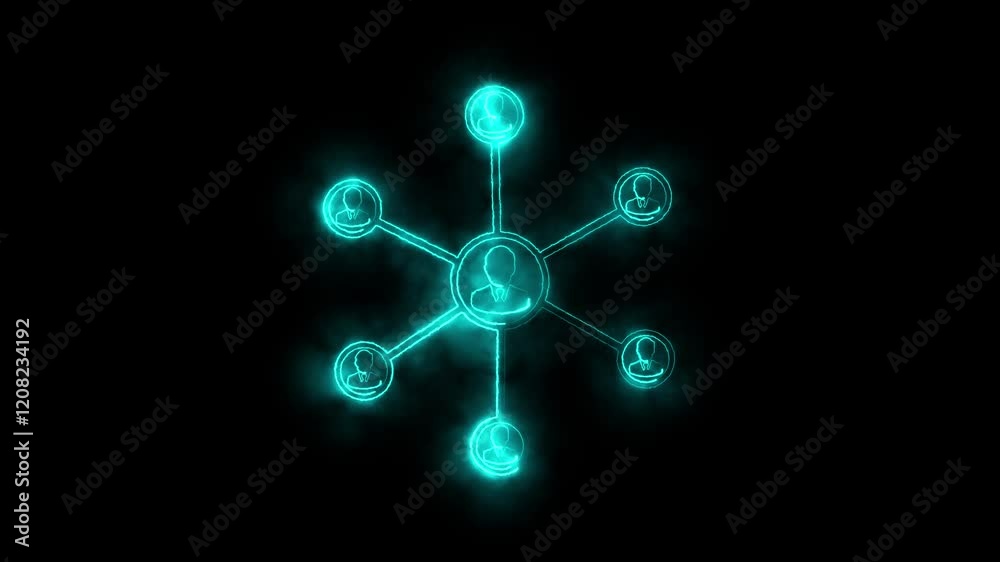 neon glowing network connections with man icons. Technology, business and digital networking interface concept animation.
