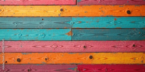 Wallpaper Mural Vibrant Horizontal Wooden Planks with Distressed Paint in a Multitude of Hues Torontodigital.ca