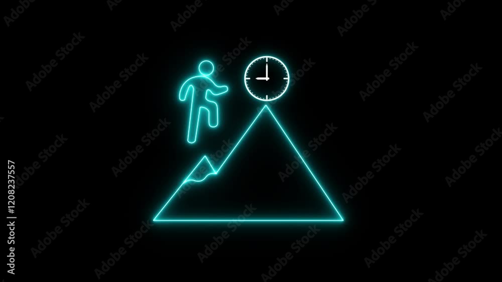 Business success concept animation with time management icon. Neon line business goal achiever animation Business success concept animation with time management icon. Neon line business goal achiever animation
