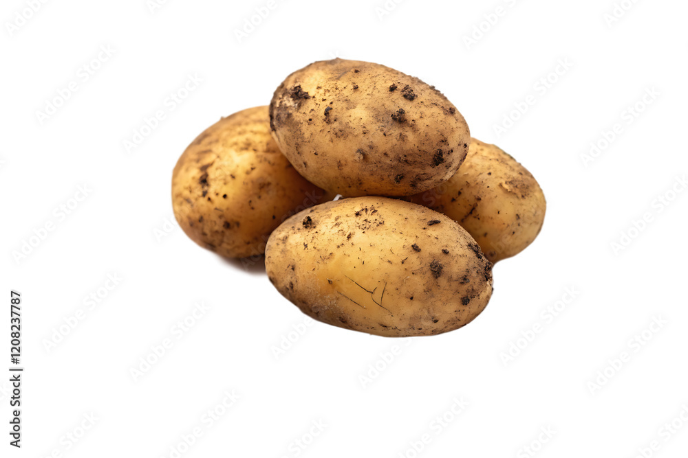 Raw unwashed potatoes with soil isolated on white background PNG.AI GENERATED Raw unwashed potatoes with soil isolated on white background PNG.AI GENERATED