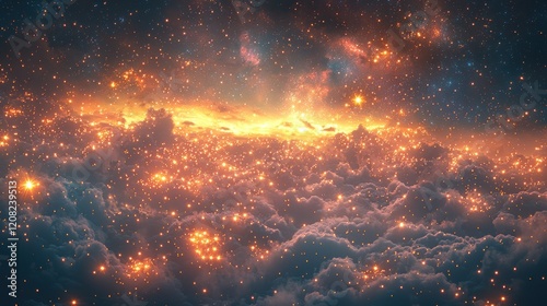 Cosmic clouds ablaze, nebula, starry night sky photo