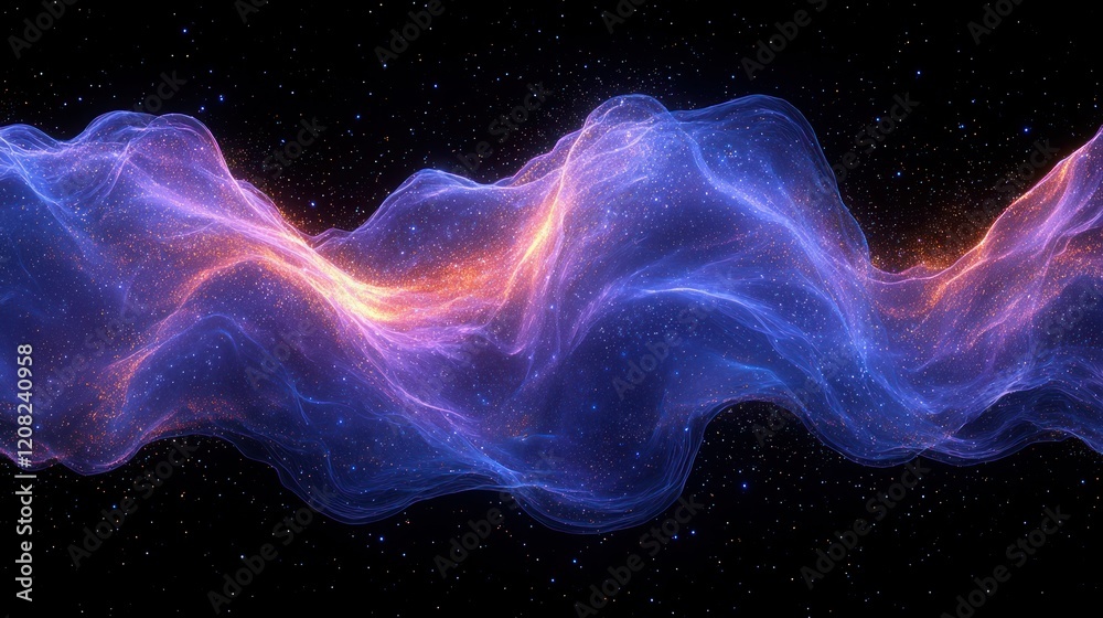 Fototapeta premium Cosmic energy wave flowing through space, starry background, digital art