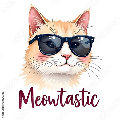 Cute stylish cat cartoon face with sunglass