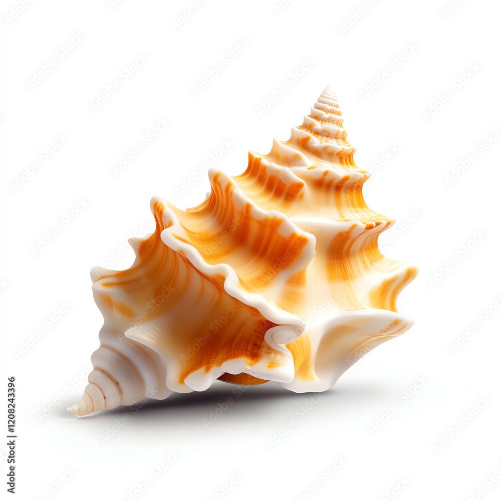 A beautiful orange and white shell showcasing intricate patterns and textures, perfect for coastal and nautical themes.