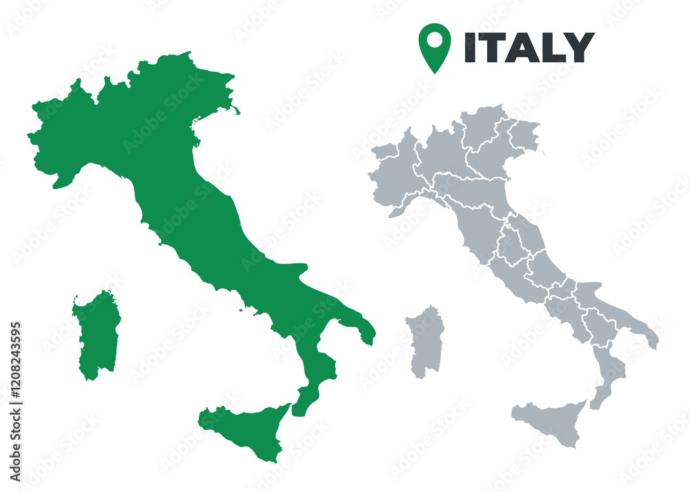 Obraz premium Italy map simple flat outline vector set