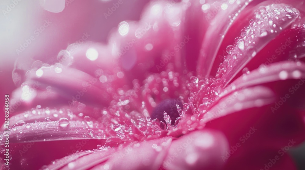 Pink gerbera daisy macro photograph showcasing delicate water droplets for a fresh and vibrant floral aesthetic Pink gerbera daisy macro photograph showcasing delicate water droplets for a fresh and vibrant floral aesthetic