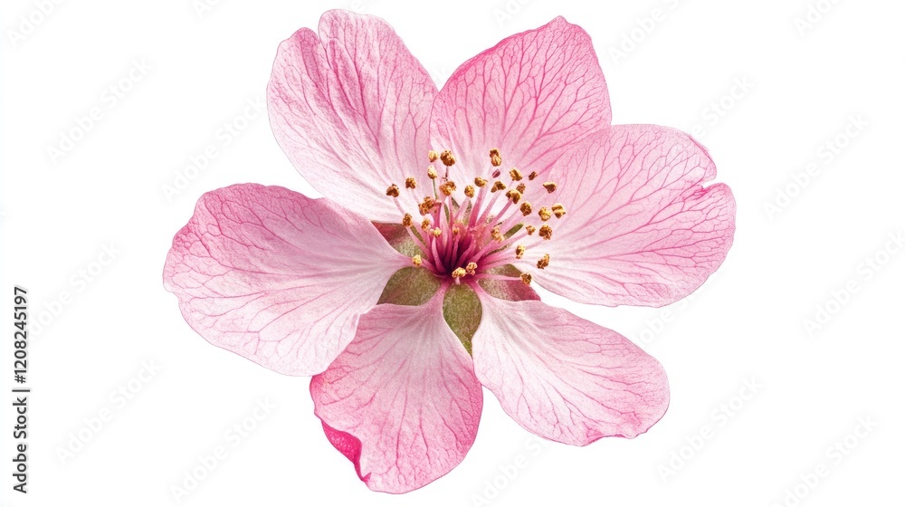 Delicate pink flower isolated on a white background showcasing intricate petal details and vibrant textures Delicate pink flower isolated on a white background showcasing intricate petal details and vibrant textures