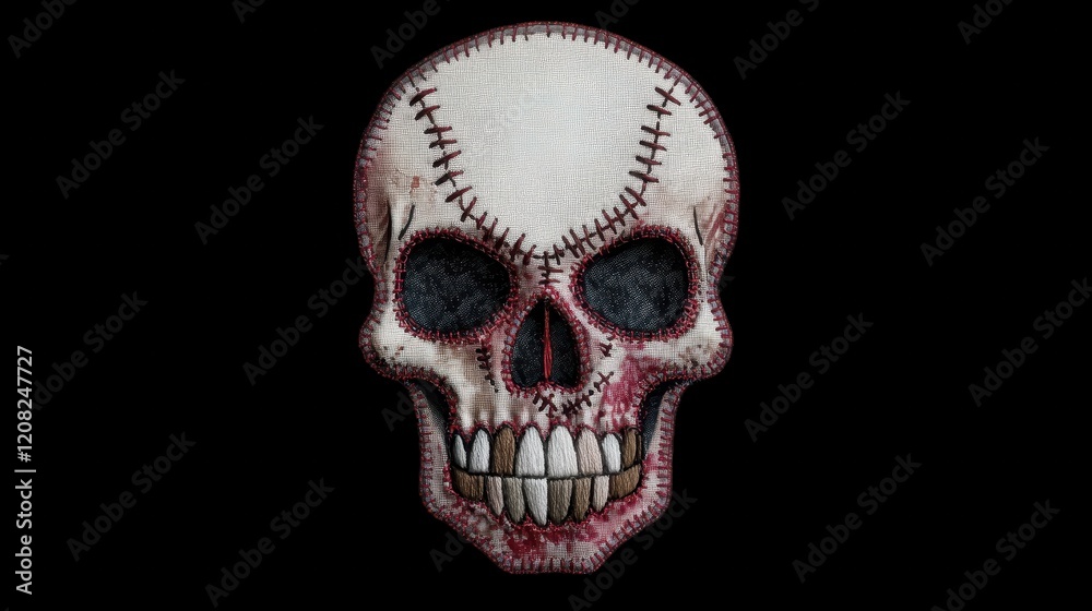 A creatively designed skull featuring baseball stitches and an artistic flair. transparent background A creatively designed skull featuring baseball stitches and an artistic flair. transparent background