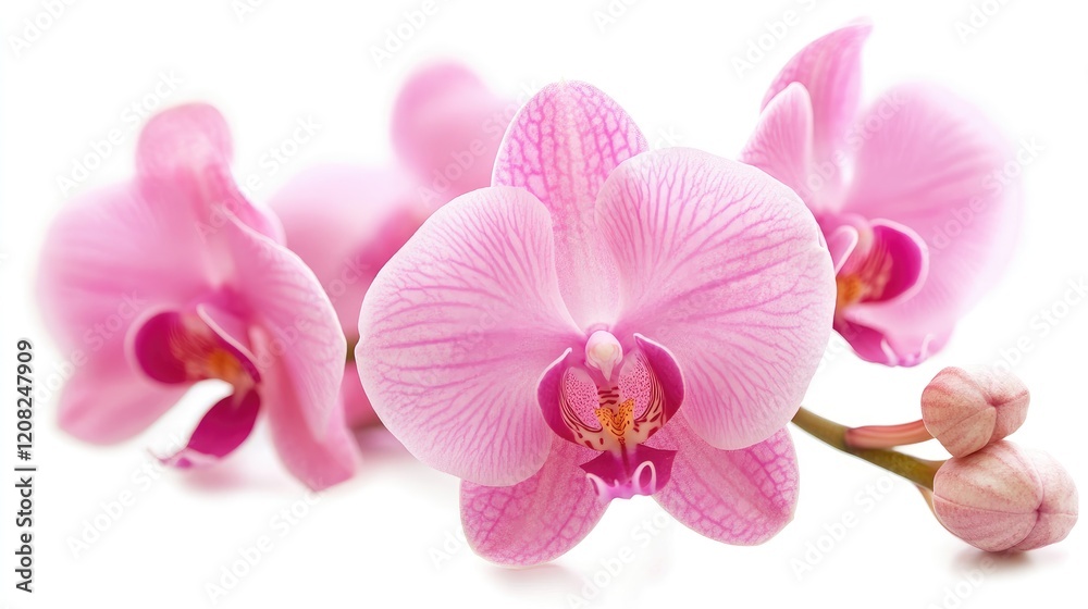 Delicate pink orchid flowers arranged beautifully on a white background showcasing natural elegance and floral beauty. Delicate pink orchid flowers arranged beautifully on a white background showcasing natural elegance and floral beauty.