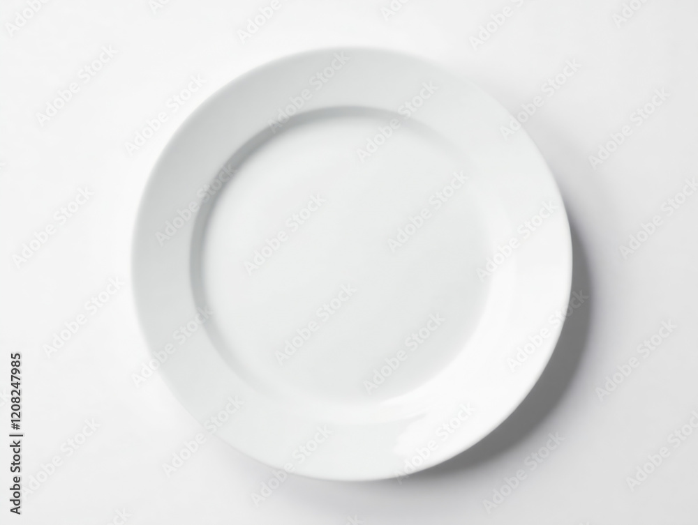Beautiful empty ceramic plate isolated on white background. Depth of field should be shallow, focusing on the plate's subtle texture. Mood is elegant and minimalist, with soft, diffused lighting crea Beautiful empty ceramic plate isolated on white background. Depth of field should be shallow, focusing on the plate's subtle texture. Mood is elegant and minimalist, with soft, diffused lighting crea