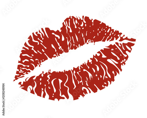 Vector icons of female red lips print on white background