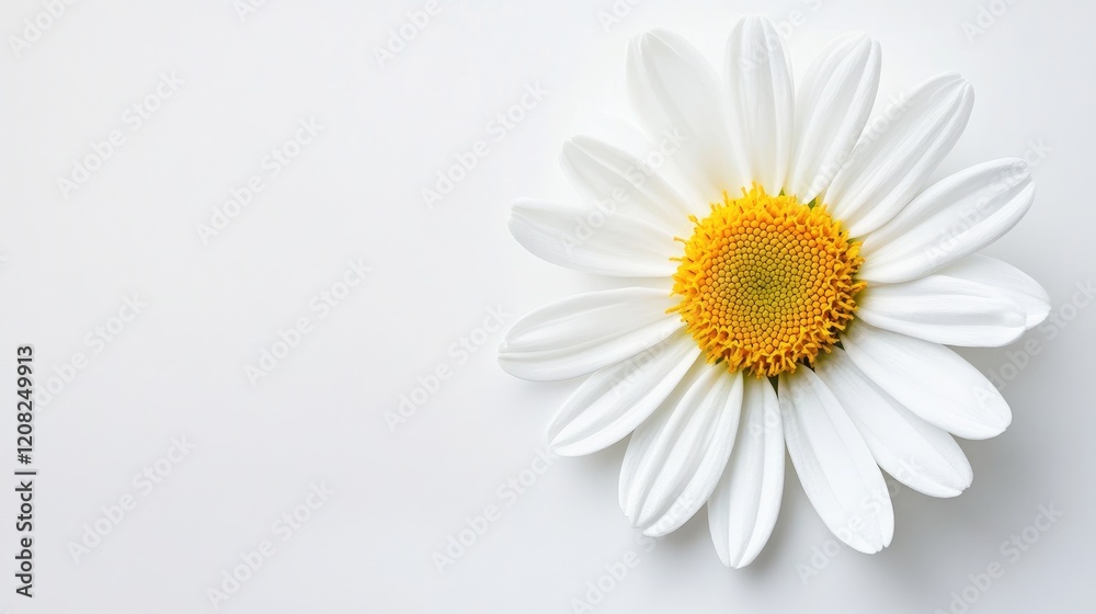 Fototapeta premium Fresh Painted Daisy Flower on White Background showcasing delicate petals and vibrant yellow center ideal for nature-themed designs and articles
