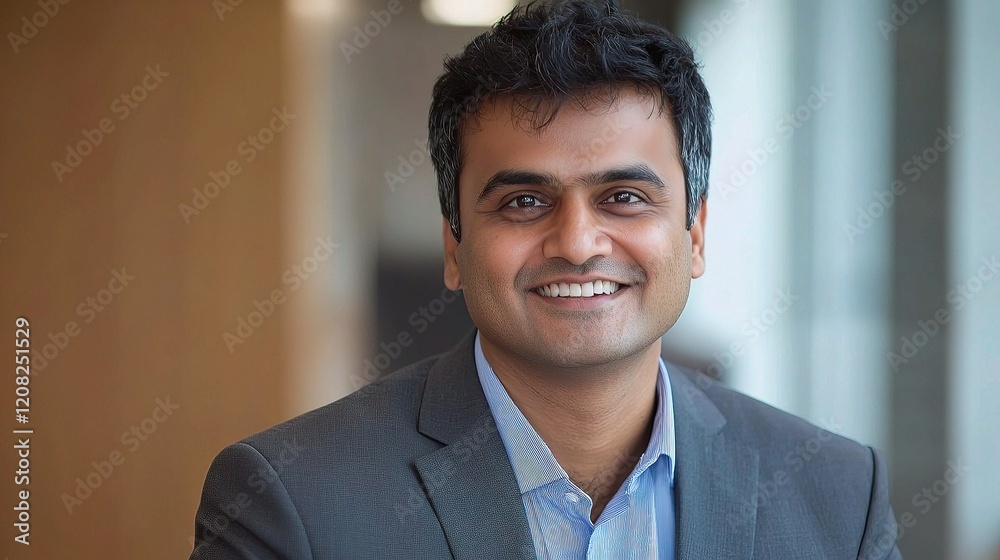 Confident Indian Businessman Smiling Warmly in Creative Environment Confident Indian Businessman Smiling Warmly in Creative Environment
