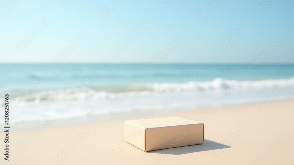 Rectangular Box Mockup, Beach setting sand-colored box on sand. Rectangular Box Mockup, Beach setting sand-colored box on sand.