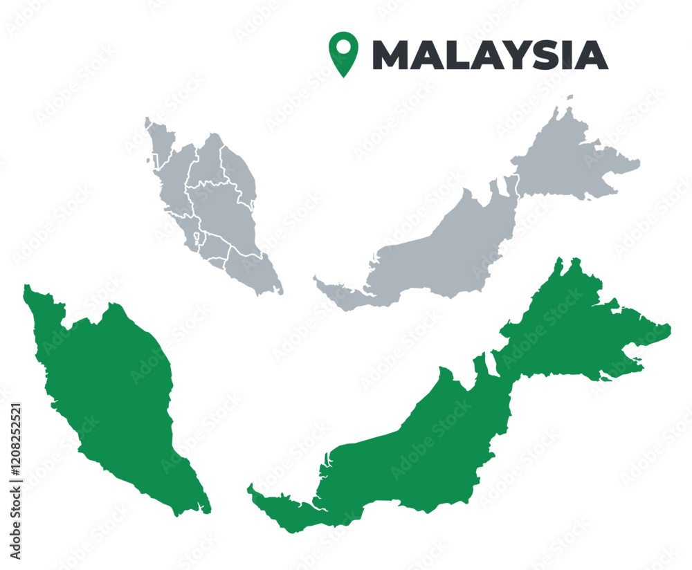 Obraz premium Malaysia map simple flat outline vector set
