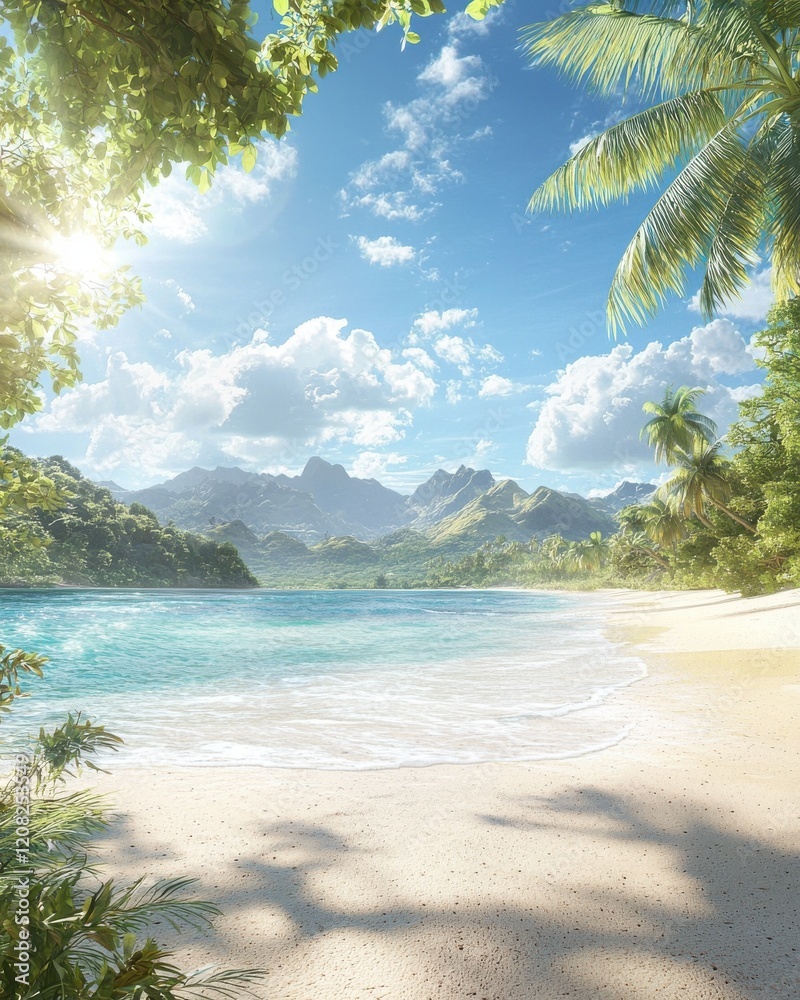 Naklejka premium Tropical paradise beach scene exotic island - image bright sunlight scenic view vibrant nature