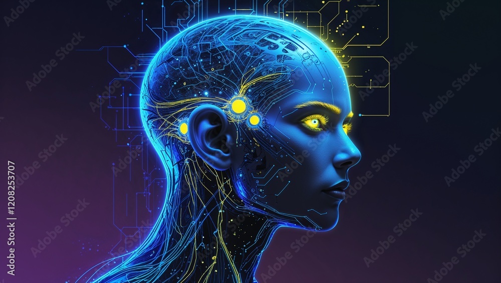 Side view of a humanoid head , representing futuristic technology and artificial intelligence. Side view of a humanoid head , representing futuristic technology and artificial intelligence.