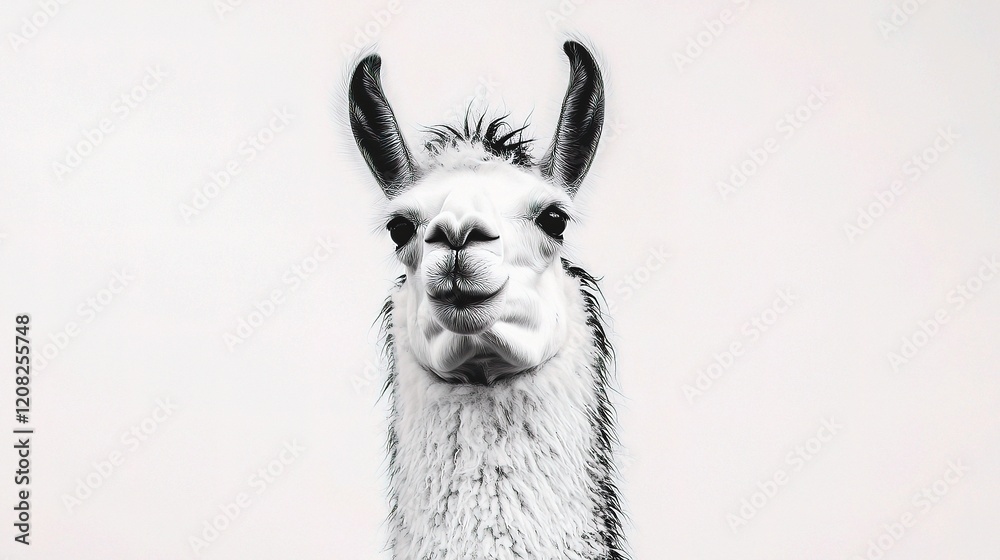 Obraz premium Elegant Black and White Llama Standing Gracefully Isolated