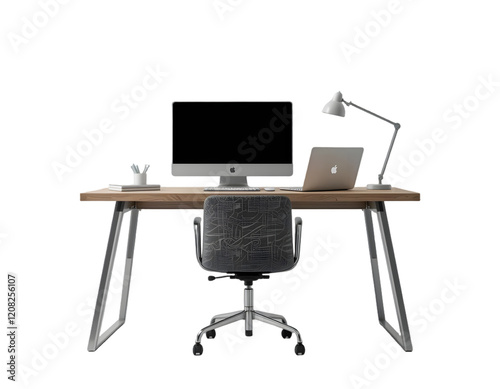 Office desk with lamp table isolated on transparent or white background
