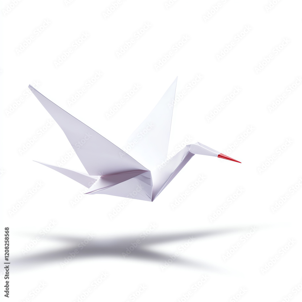 A minimalistic white origami crane flying against a bright background, symbolizing peace and hope. A minimalistic white origami crane flying against a bright background, symbolizing peace and hope.