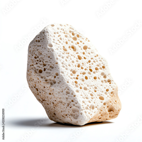 A natural pumice stone, showcasing its unique porous texture and light appearance, ideal for beauty and spa-related imagery. photo