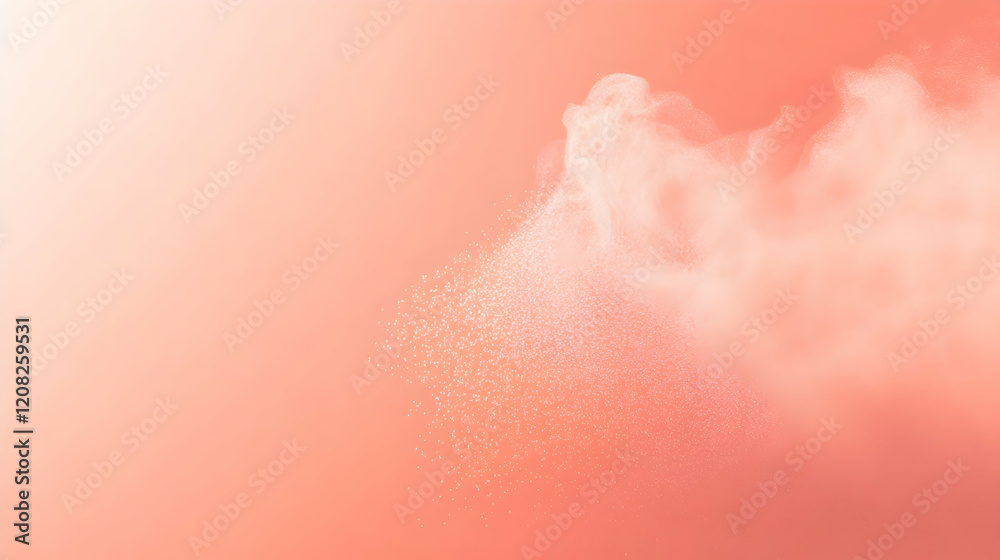 Mist particles dispersing into the air against a plain pastel coral background, brightly lit for maximum clarity Mist particles dispersing into the air against a plain pastel coral background, brightly lit for maximum clarity
