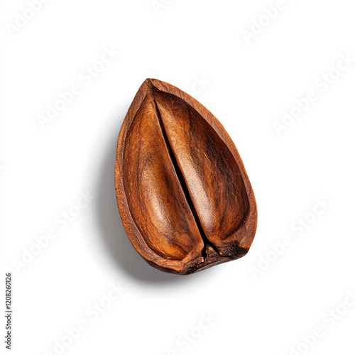 A rustic wooden shell split open, showcasing its natural texture and warm tones perfect for nature-themed designs. photo