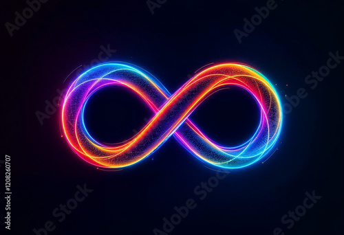 abstract colorful neon infinity symbol on dark background