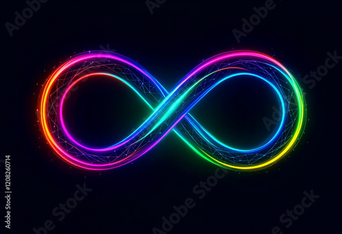 abstract colorful neon infinity symbol on a dark background photo