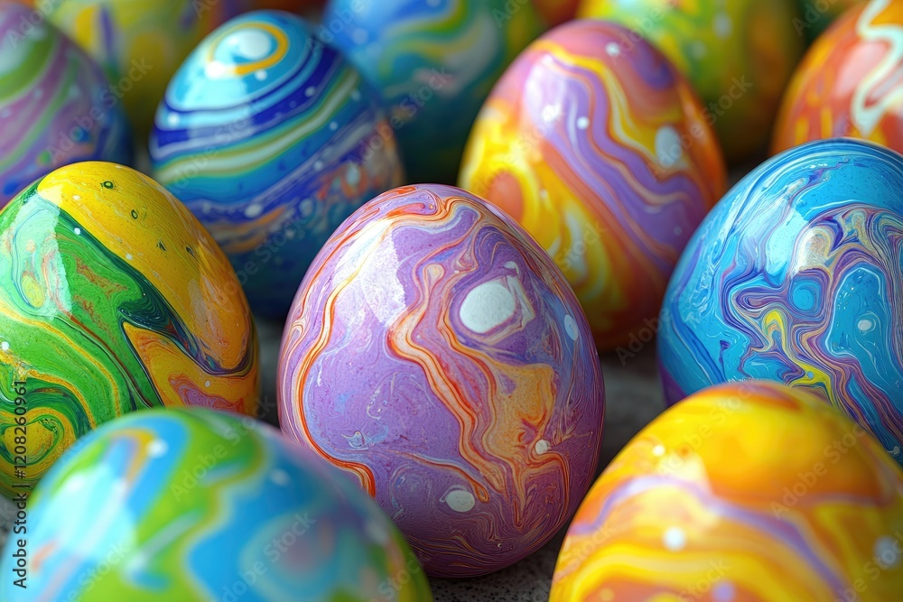 Obraz premium Colorful Marbled Easter Eggs in Vibrant Patterns and Bright Hues
