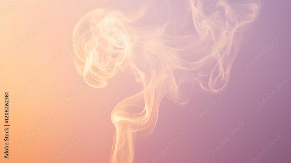 Obraz premium Steam forming soft curls against a muted lavender and peach gradient backdrop, illuminated for clarity