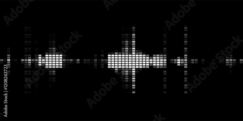 Raster seamless pattern. Dynamic visual effect, modern simple background with black & white dots. Monochrome illustration of sound waves. Geometric texture for prints, digital, cover, decoration, web